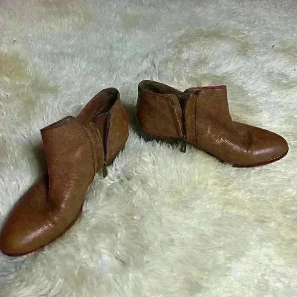 SAM EDELMAN Petty Brown Leather Low Heel Zip Ankle Boots - Picture 2 of 9